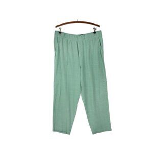 Soft Surroundings Summer Breeze Gauze Crop Cargo Pants Mint Green Pull On Size L